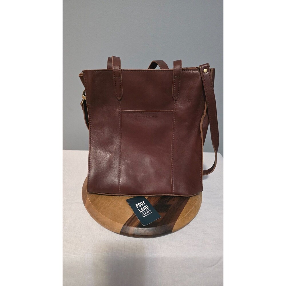 Portland Leather Goods Zipper Crossbody Tote Brown Leather Shoulder Bag